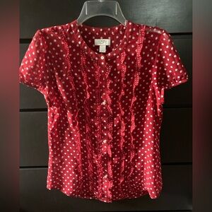 LOFT Red and White Polka Dot Top Sz 6